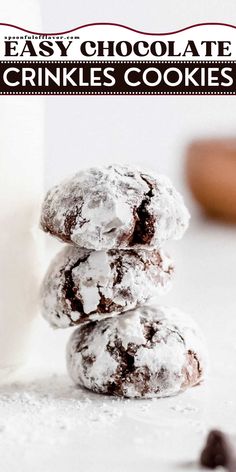 Easy chocolate crinkle cookies recipe for Valentine's day dessert idea! Easy chocolate crinkle cookies are irresistably delicious and chocolatey. These Valentine's day sweets are made of simple ingredients and real chocolate. Try this yummy cookies! Crinkle Cookies Chocolate, Cookies Crinkle, Chocolate Crinkles Recipe, Crinkles Recipe, Chocolate Dough, Chocolate Crackle Cookies, Chocolate Crinkle Cookies Recipe, Cookies Pumpkin, Crinkle Cookies Recipe