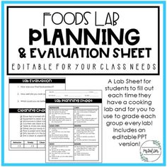 the food lab plan and evaluation sheet for students to learn how to use it