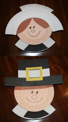 two paper plates that have faces on them