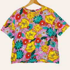 Zara Retro Psychedelic Floral Printed Boxy Short Sleeve Crewneck Shirt Size-Women’s M Measurements (Approx.) Stretchy Length-23.5" Shoulder-Shoulder-21.5" Pit-Pit-23" Sleeve-6.5" -100% Cotton -Condition -Nwt Uts-2450 Cottage Core, Lightweight, Stretchy, Bright Pink Yellow Casual Tops With All Over Print, Casual Yellow Tops With All Over Print, Yellow Cotton Top With All Over Print, Yellow Vibrant Print Short Sleeve Tops, Yellow Short Sleeve Top With All Over Print, Yellow Casual T-shirt With All Over Print, Casual Yellow T-shirt With All Over Print, Pink Relaxed Fit Top With All Over Print, Relaxed Fit Pink Top With All Over Print