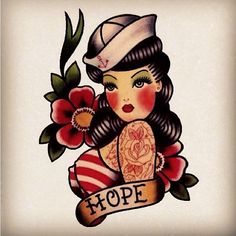 a woman with tattoos and flowers on her arm is holding a banner that says hope