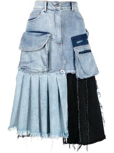 Natasha Zinko Patchwork Asymmetric Denim Skirt - Farfetch Wrap Skirt Denim, Skirts Wrap, Natasha Zinko, Wrap Skirts, Skirt Denim, Denim Midi Skirt, Asymmetrical Skirt, Patchwork Designs