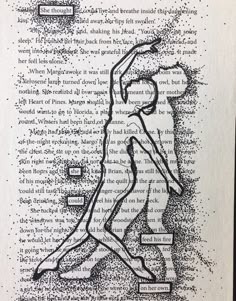 a drawing on top of an open book with words written in black ink and some type of writing