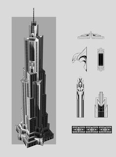 an architectural drawing of a tall building