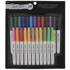 the 24 piece permanent marker set is in its package and contains four different colors, including one