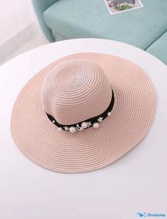 OrcaJump - Womens Summer Sun Hat - Raffia Wide Brim Straw with Round Top - 1pc Adjustable Pink Straw Hat, Pink Panama Hat For Spring Beach, Pink Straw Casual Hat, Spring Beach Pink Panama Hat, Pink Casual Straw Hat, Casual Pink Straw Hat, Adjustable Pink Panama Hat For Beach, Adjustable Pink Panama Hat For The Beach, Casual Pink Panama Hat For Beach