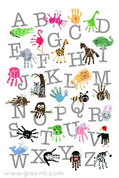 the alphabet is made up of different animals and letters, all in one place for each letter