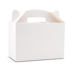 a white box with a handle on the front and side is shown in full view