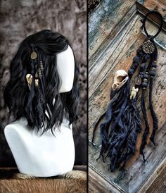 Romani Witch Costume, Viking Witch Hair, Dark Forest Witch Costume, Swamp Witch Hair, Traditional Viking Women Clothing, Ren Fair Hair Accessories, Wasteland Hairstyle, Wizard Hairstyles, Renfaire Hair Short