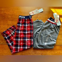 Nwt Boy’s Levi’s Pj Pants. Red Plaid Is A Soft Fleece Feel And Plain Grey Is More Sweatpants Like. See All Photos For Details. Size 6 Boys Pajama Pants, Camo Pajamas, Plaid Pajama Pants, Plaid Pajamas, Pj Pants, Boys Pajamas, Black Camo, Pajama Bottoms, Blue Tie Dye