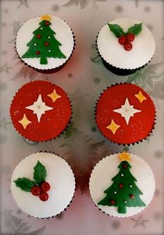 cupcakes decorated with christmas decorations and stars