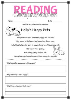 reading worksheet for children with the words holly's happy pets on it