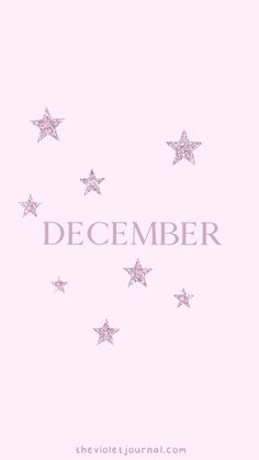 a pink background with stars and the words december