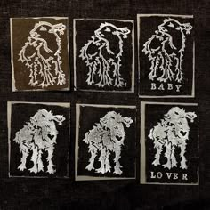 four different type of artwork on black cloth