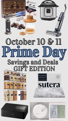 an advertisement with the words prime day savings and deal on it, along with other items