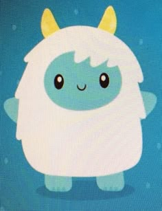 an image of a cartoon character with horns on it's head and eyes, standing in front of a blue background