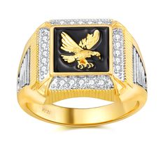 PRICES MAY VARY. ✦GOLD AMERICAN EAGLE RING FOR MEN✦ The eagle is a symbol of the United States and has a powerful force. It can greatly enhance your confidence and show your personality in any situation.Can help you make a splendid figure at any party. ✦Material Type✦Made of 14K gold-plated and pure silver, inlaid with high-density cubic zirconia, long-term wear resistance, no discoloration, no allergies. ✦Us Size✦Ring Width: 14mm/0.55"; pattern high: 10.5mm/0.41"; This masculine eagle ring allo Types Of Clothing Styles, Mens Bling, Jewelry King, Eagle Ring, Mens Rings Fashion, Gold Eagle, Golden Ring, An Eagle, The Eagle