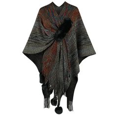 Rainbow Striped Poncho Knitted Tassel Shawl Coat Women Winter Cape With Tassels, Winter Multicolor Fringed Shawl, Multicolor Fringe Shawl For Winter, Multicolor Fringed Shawl For Winter, Winter Multicolor Poncho With Tassels, Winter Fringe Cape Shawl, Winter Fringe Cape Outerwear, Fringe Shawl Cape For Fall, Fall Shawl Cape With Fringe