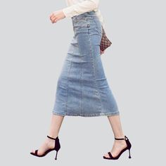 Discover our 2023 Spring-Summer Collection and make a statement with our street-style trumpet denim skirt for women! This high-waist. stretchy skirt features a zipper and button closure. and its bleached finish gives it a unique. edgy look that is sure to turn heads.Why You'll Fall In Love Timeless Style: Channel your inner fashionista and make a bold style statement with this timeless trumpet denim skirt. Flattering Fit: Its high-waisted design and stretchy fabric ensures a perfect fit. making High Waist Denim Skirt For Spring, Non-stretch High Waist Denim Skirt For Spring, Denim Skirt Jeans For Spring, Spring Mid-rise Stretch Skirt, Spring Mid-rise Stretch Denim Skirt, Non-stretch Mid-rise Denim Skirt For Spring, Chic Non-stretch Denim Skirt, High Waist Denim Skirt For Fall, Spring Straight-leg Denim Blue Skirt