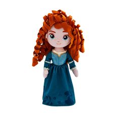 a doll with red hair wearing a blue dress