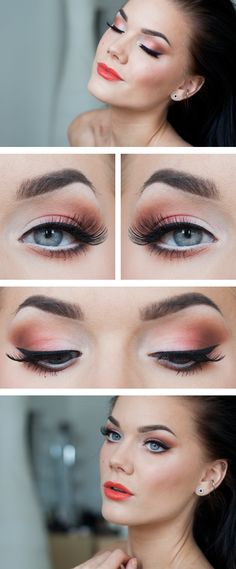 Graduation - Linda Hallberg Hailey Makeup, Makeup Hooded Eyes, 1940s Makeup, Red Orange Lipstick, Best Wedding Makeup, Summer Makeup Looks, Linda Hallberg, Red Lip Makeup, Spring Makeup