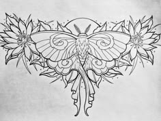 a drawing of a butterfly with flowers on it's wings and an arrow in the middle