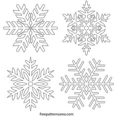 four snowflakes are shown in black and white