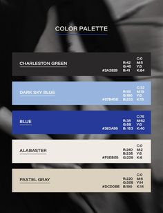 the color palette is blue, white, and gray for this fashion advertise