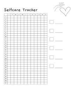 a printable self care tracker for children with hand and heart on the grid paper