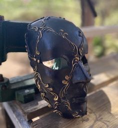 Full Black Mask, Medieval Black Mask For Masquerade, Black And Gold Mask, Masquerade Mask Full Face, Character Planning, Doctor Stuff, Mask Venetian, Arcane Trickster, Mens Masquerade Mask