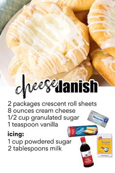 the recipe for cheese danish is shown in this advertise with information about how to make it