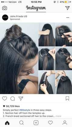 Diferentes peinados. Easy To Do Hairstyles, Braided Top Knots, Short Hair Bun, Pinterest Hair, Homecoming Makeup, Diy Hairstyles