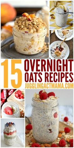 overnight oatmeal recipe collage with text overlay that reads 15 overnight oats recipes