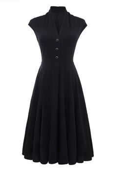 High Collar V Neck Dress, Classic Black Dress Vintage, Collar Neck Dress, Themed Dresses, Chic Black Dress, Flapper Dresses, Casual Dress Black, Contemporary Dresses, Shirtwaist Dress