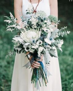 Indigo Wedding, Holding A Bouquet Of Flowers, Green Wedding Bouquet, Holding A Bouquet, Blue Wedding Bouquet, Bouquet Bride, Blue Wedding Flowers, A Bouquet Of Flowers