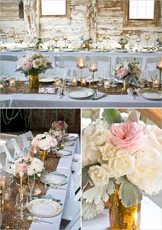 wedding tables with flowers and candles in vases