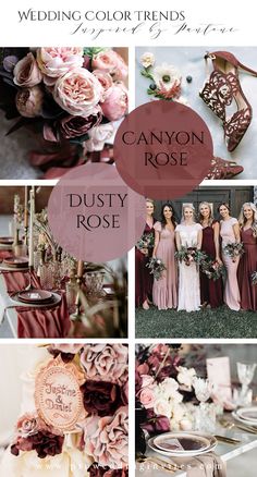 a collage of different wedding colors and styles with the words canyon rose on them