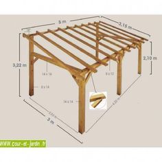 an image of a wooden pergolan with measurements for the top and bottom part