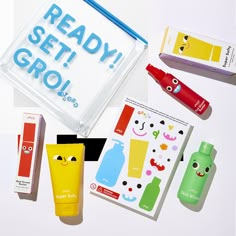 an assortment of stationery items including lip balm, toothpaste and gel