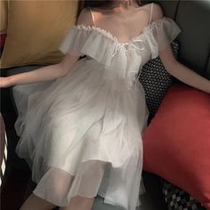 Beautiful Ruffle Off Shoulder Dress Fairy Princess Like Dress Yet A More Simple Beauty. Light And Comfortable Prom Gown Elegant, Princess Fairy Dress, Japanese Fairy, Off Shoulder Lace Dress, White Short Sleeve Dress, Tulle Ruffles, Fairy Party, Tulle Sleeves, Casual White Dress