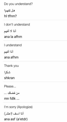 an arabic dictionary is shown in this screenshote screen shot, with the text'do you understand? '