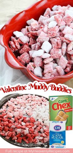 valentine muddy buddies Dessert Saint Valentin, Muddy Buddies Recipe, Valentines Bricolage, Quotes Valentines Day, Dessert Light, Valentines Treats, Valentines Snacks, Valentines Baking, Muddy Buddies