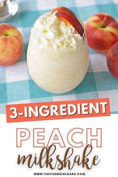 three ingredient peach milkshake with whipped cream