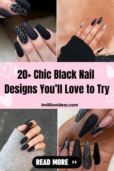 Beautyholics certainly cannot ignore black. From accessories or even nail designs, black is always the leading color of the trend because of… Black Wedding Nail Designs, All Black Nail Designs, Dark Coffin Nail Ideas, Black Coffin Nails Design, Simple Black Nail Ideas, Black And Rose Gold Nails, Black And Pink Nails Ideas, Black And Grey Nails, Leopard Print Nails Tutorial