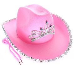 PRICES MAY VARY. This child size cowboy hat is the perfect accessory for any little rodeo princess. Felted Wool Material Is Beautifully Trimmed with Sparkling Sequins The circumference (inside) of the cowgirl hat is approx. 20 inches, 3" brim, and 4.5" crown. Western costume, dress-up, role play, Halloween costume must have accessory Hat. Size: fits most kids from 3 year old to 7 year old GIFTEXPRESS Pink Felt Cowboy Hat With Tiara - CHILD Size This cowgirl hat is a must have accessory for finis Cowgirl Costume Kids, Costume Cowgirl, Western Costume, Felt Cowboy Hat, Preppy Party, Pink Cowboy Hat, Pink Cowboy, Western Costumes, Felt Cowboy Hats