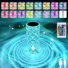 an image of a crystal vase in the middle of water with different colors on it