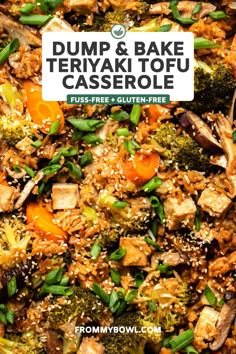 the cover of dump and bake teriyaki tofu casserole