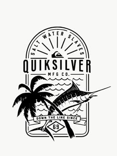 the quiksliver logo is shown in black and white, with palm trees