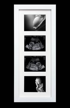 three black and white photographs of baby's feet in the dark, with one being held