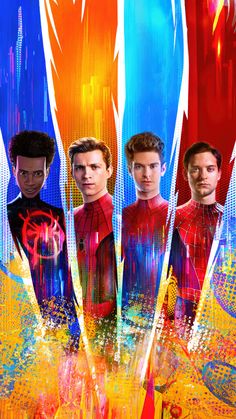 the amazing spider - man movie poster is shown in multicolored lines and features three men